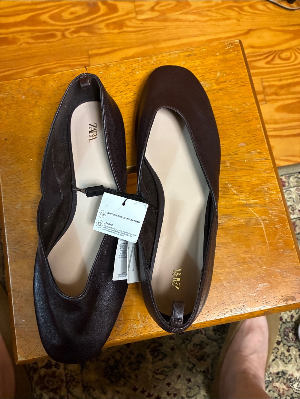 ZARA Dark Brown Leather Ballet Flats